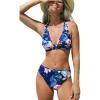 imageCUPSHE Womens Mid Waisted Bikini Swimsuit Floral Plunge Back Hook Two Piece Bathing SuitNavy BlueFloral