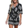 imageCUPSHE Womens Summer Wide Leg Rompers V Neck Short Sleeve Overall Jumpsuit Beach Vacation OutfitBlackYellow