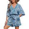 imageCUPSHE Womens Summer Wide Leg Rompers V Neck Short Sleeve Overall Jumpsuit Beach Vacation OutfitDark Blue