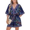 imageCUPSHE Womens Summer Wide Leg Rompers V Neck Short Sleeve Overall Jumpsuit Beach Vacation OutfitFloral White