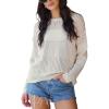 imageCUPSHE Womens Sweaters Lightweight Long Sleeve Round Neck Crochet Pullover Sweater TopsBeige