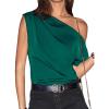 imageCUPSHE Womens Tops Asymmetrical OffShoulder Shirt Sleeveless Ruching Satin Blouses Elegant Trendy DressyGreen