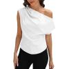 imageCUPSHE Womens Tops Asymmetrical OffShoulder Shirt Sleeveless Ruching Satin Blouses Elegant Trendy DressyWhite