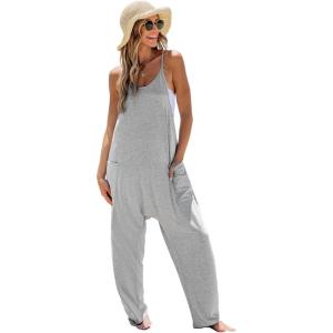 imageCUPSHE Womens Casual V Neck Spaghetti Straps Jumpsuit Sleeveles Baggy Long Pants Overall Outfit with PocketsGrey