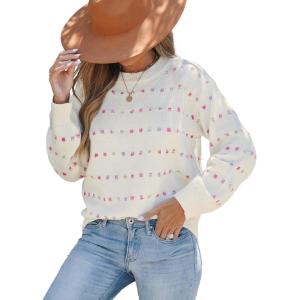 imageCUPSHE Womens Crewneck Sweaters Long Sleeve Cozy Knit Rainbow Dots Pullover Jumper TopsApricot