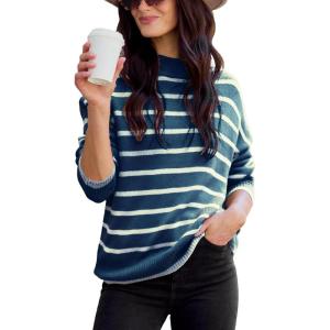 imageCUPSHE Womens Mock Neck Striped Sweater Fall Winter Long Sleeve Casual Pullover Knit TopsBlue