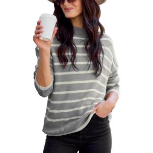 imageCUPSHE Womens Mock Neck Striped Sweater Fall Winter Long Sleeve Casual Pullover Knit TopsGray