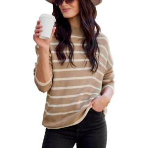 imageCUPSHE Womens Mock Neck Striped Sweater Fall Winter Long Sleeve Casual Pullover Knit TopsSand