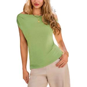 imageCUPSHE Womens Tops Asymmetrical OffShoulder Shirt Sleeveless Ruching Satin Blouses Elegant Trendy DressyMint