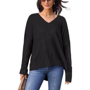 imageCUPSHE Womens V Neck Sweaters Long Sleeve Oversized 2024 Fall Pullover Jumper TopsBlack