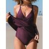 imageCUPSHE One Piece Swimsuit for Women Tummy Control Swim Dress Crisscross Ruched Skirted Bathing Suit with BottomBlackberry Wine