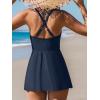 imageCUPSHE One Piece Swimsuit for Women Tummy Control Swim Dress Crisscross Ruched Skirted Bathing Suit with BottomNavy