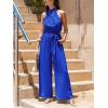 imageCUPSHE Summer Overall Jumpsuit for Women Halter Sleeveless Casual Dressy Outfit Belted Waist Wide Leg Loose Maxi RomperRoyal Blue