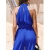 imageCUPSHE Summer Overall Jumpsuit for Women Halter Sleeveless Casual Dressy Outfit Belted Waist Wide Leg Loose Maxi RomperRoyal Blue