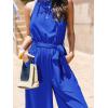 imageCUPSHE Summer Overall Jumpsuit for Women Halter Sleeveless Casual Dressy Outfit Belted Waist Wide Leg Loose Maxi RomperRoyal Blue