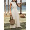 imageCUPSHE Women Floral Summer Maxi Jumpsuit with Pocket Mock Neck Elastic Waist Overall Wide Leg Business Casual Holiday RomperBeige