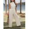 imageCUPSHE Women Floral Summer Maxi Jumpsuit with Pocket Mock Neck Elastic Waist Overall Wide Leg Business Casual Holiday RomperBeige