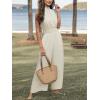 imageCUPSHE Women Floral Summer Maxi Jumpsuit with Pocket Mock Neck Elastic Waist Overall Wide Leg Business Casual Holiday RomperBeige