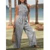 imageCUPSHE Women Floral Summer Maxi Jumpsuit with Pocket Mock Neck Elastic Waist Overall Wide Leg Business Casual Holiday RomperBlack Floral