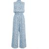 imageCUPSHE Women Floral Summer Maxi Jumpsuit with Pocket Mock Neck Elastic Waist Overall Wide Leg Business Casual Holiday RomperBlue Floral