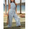 imageCUPSHE Women Floral Summer Maxi Jumpsuit with Pocket Mock Neck Elastic Waist Overall Wide Leg Business Casual Holiday RomperBlue Floral