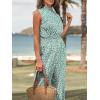 imageCUPSHE Women Floral Summer Maxi Jumpsuit with Pocket Mock Neck Elastic Waist Overall Wide Leg Business Casual Holiday RomperGreen Floral