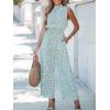 imageCUPSHE Women Floral Summer Maxi Jumpsuit with Pocket Mock Neck Elastic Waist Overall Wide Leg Business Casual Holiday RomperGreen Floral