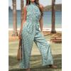 imageCUPSHE Women Floral Summer Maxi Jumpsuit with Pocket Mock Neck Elastic Waist Overall Wide Leg Business Casual Holiday RomperGreen Floral