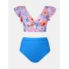 imageCUPSHE Womens Bikini Sets Ruffle Wrapped Front Cutout Crisscross Tie Back Bathing Suit Ruched High Rise BottomBlue Floral