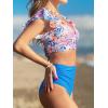 imageCUPSHE Womens Bikini Sets Ruffle Wrapped Front Cutout Crisscross Tie Back Bathing Suit Ruched High Rise BottomBlue Floral