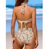 imageCUPSHE Womens Bikini Sets Two Piece Bathing Suit High Waisted Halter V Neck Ruffled Trim Ruched SwimwearApricotFloral