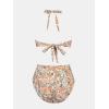 imageCUPSHE Womens Bikini Sets Two Piece Bathing Suit High Waisted Halter V Neck Ruffled Trim Ruched SwimwearApricotFloral