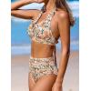 imageCUPSHE Womens Bikini Sets Two Piece Bathing Suit High Waisted Halter V Neck Ruffled Trim Ruched SwimwearApricotFloral