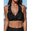 imageCUPSHE Womens Bikini Sets Two Piece Bathing Suit High Waisted Halter V Neck Ruffled Trim Ruched SwimwearBlack