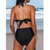 imageCUPSHE Womens Bikini Sets Two Piece Bathing Suit High Waisted Halter V Neck Ruffled Trim Ruched SwimwearBlack
