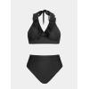 imageCUPSHE Womens Bikini Sets Two Piece Bathing Suit High Waisted Halter V Neck Ruffled Trim Ruched SwimwearBlack