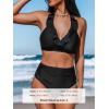 imageCUPSHE Womens Bikini Sets Two Piece Bathing Suit High Waisted Halter V Neck Ruffled Trim Ruched SwimwearBlack