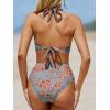 imageCUPSHE Womens Bikini Sets Two Piece Bathing Suit High Waisted Halter V Neck Ruffled Trim Ruched SwimwearMuted GreenFloral