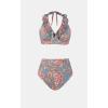 imageCUPSHE Womens Bikini Sets Two Piece Bathing Suit High Waisted Halter V Neck Ruffled Trim Ruched SwimwearMuted GreenFloral