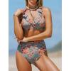 imageCUPSHE Womens Bikini Sets Two Piece Bathing Suit High Waisted Halter V Neck Ruffled Trim Ruched SwimwearMuted GreenFloral