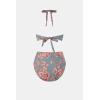 imageCUPSHE Womens Bikini Sets Two Piece Bathing Suit High Waisted Halter V Neck Ruffled Trim Ruched SwimwearMuted GreenFloral