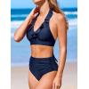 imageCUPSHE Womens Bikini Sets Two Piece Bathing Suit High Waisted Halter V Neck Ruffled Trim Ruched SwimwearNavy Blue
