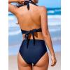 imageCUPSHE Womens Bikini Sets Two Piece Bathing Suit High Waisted Halter V Neck Ruffled Trim Ruched SwimwearNavy Blue