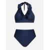 imageCUPSHE Womens Bikini Sets Two Piece Bathing Suit High Waisted Halter V Neck Ruffled Trim Ruched SwimwearNavy Blue