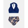 imageCUPSHE Womens Bikini Sets Two Piece Bathing Suit High Waisted Halter V Neck Ruffled Trim Ruched SwimwearOcean BlueFloral