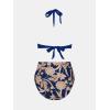 imageCUPSHE Womens Bikini Sets Two Piece Bathing Suit High Waisted Halter V Neck Ruffled Trim Ruched SwimwearOcean BlueFloral