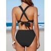 imageCUPSHE Womens Bikini Sets Two Piece Swimsuit High Waisted V Neck Crisscross Back Self Tie Color Block Wide StrapsBlack