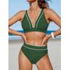 imageCUPSHE Womens Bikini Sets Two Piece Swimsuit High Waisted V Neck Crisscross Back Self Tie Color Block Wide StrapsGreen