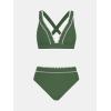 imageCUPSHE Womens Bikini Sets Two Piece Swimsuit High Waisted V Neck Crisscross Back Self Tie Color Block Wide StrapsGreen