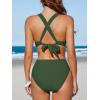 imageCUPSHE Womens Bikini Sets Two Piece Swimsuit High Waisted V Neck Crisscross Back Self Tie Color Block Wide StrapsGreen